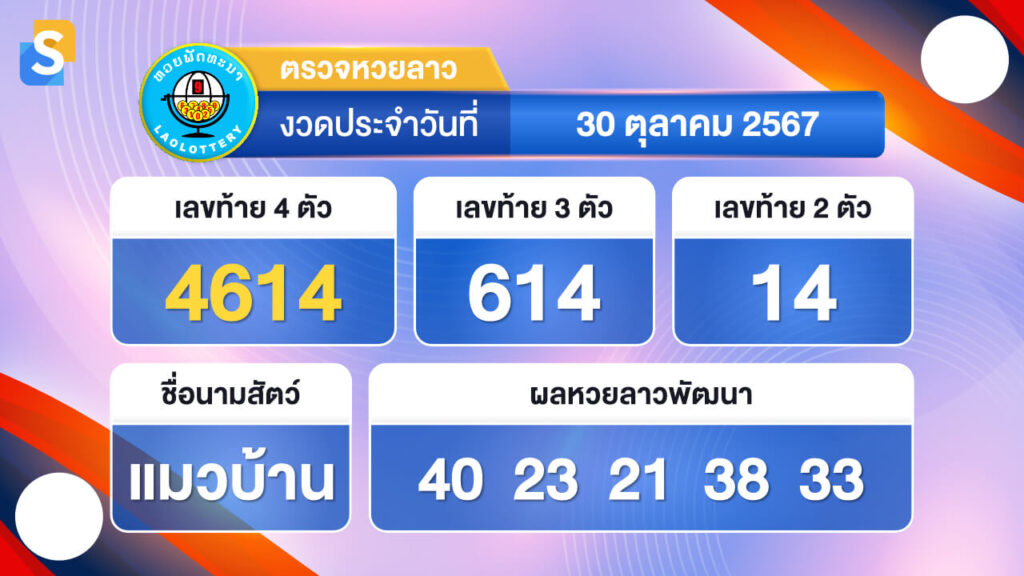 หวยลาววันนี้ 30 ตุลาคม 2567 ตรวจหวยลาวย้อนหลัง