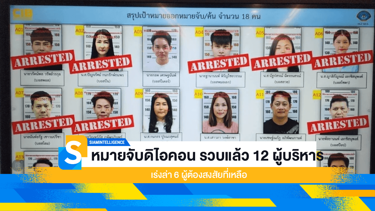 หมายจับดิไอคอน รวบแล้ว 12 ผู้บริหาร เร่งล่า 6 ผู้ต้องสงสัยที่เหลือ