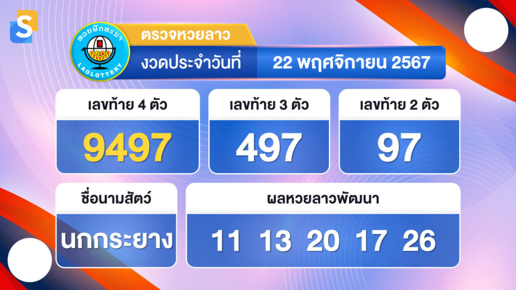 หวยลาววันนี้ 22 พฤศจิกายน 2567 ตรวจหวยลาวย้อนหลัง