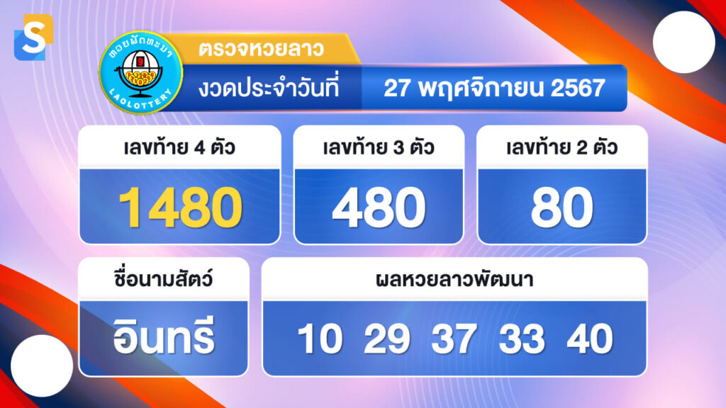 หวยลาววันนี้ 27 พฤศจิกายน 2767 ตรวจหวยลาวย้อนหลัง