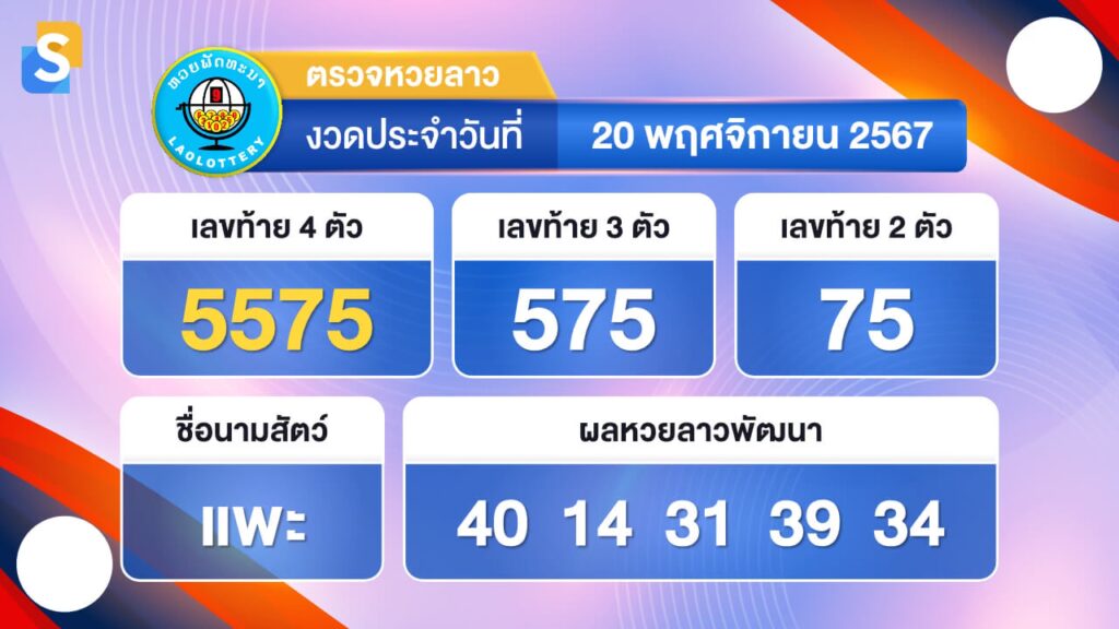 หวยลาววันนี้ 20 พฤศจิกายน 2567 ตรวจหวยลาวย้อนหลัง