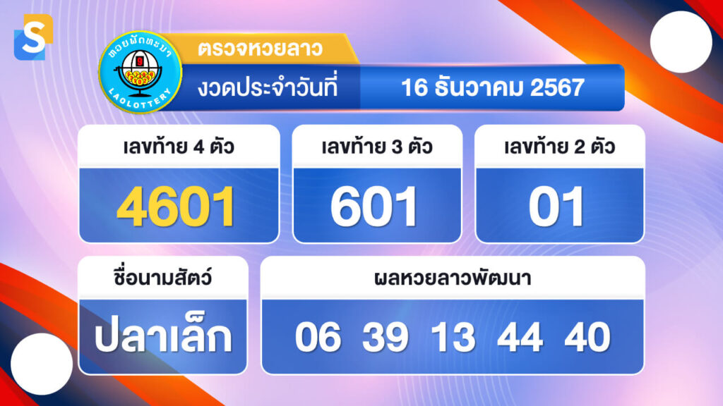 หวยลาววันนี้ 16 ธันวาคม 2567 ตรวจหวยลาวย้อนหลัง