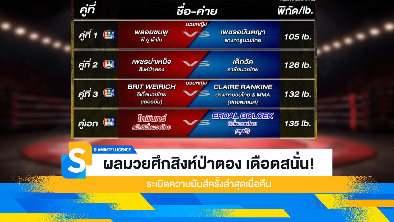 ผลมวยศึกสิงห์ป่าตอง เดือดสนั่น! ระเบิดความมันส์ครั้งล่าสุดเมื่อคืน