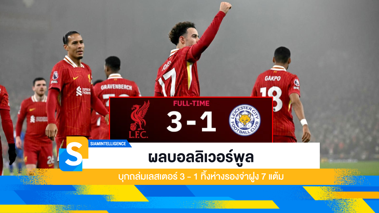 ผลบอลลิเวอร์พูล บุกถล่มเลสเตอร์ 3 - 1 ทิ้งห่างรองจ่าฝูง 7 แต้ม