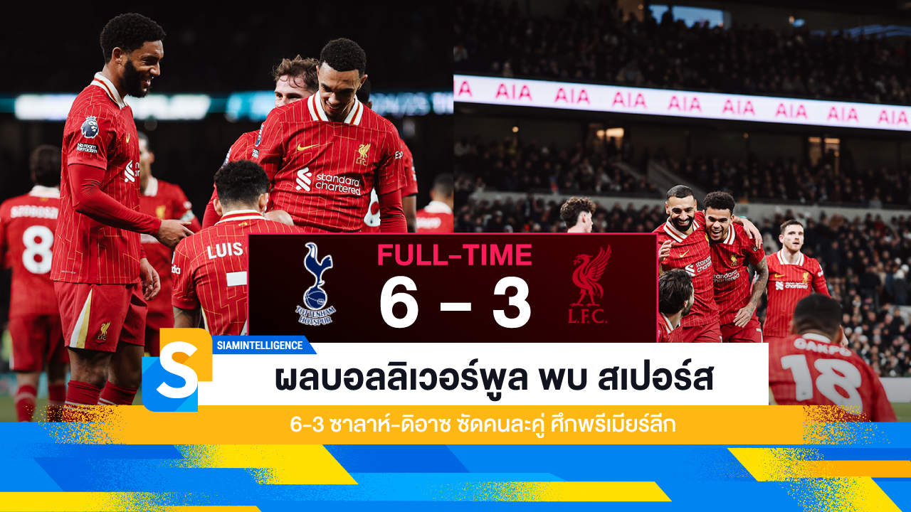 ผลบอลลิเวอร์พูล พบ สเปอร์ส 6-3 ซาลาห์-ดิอาซ ซัดคนละคู่ ศึกพรีเมียร์ลีก