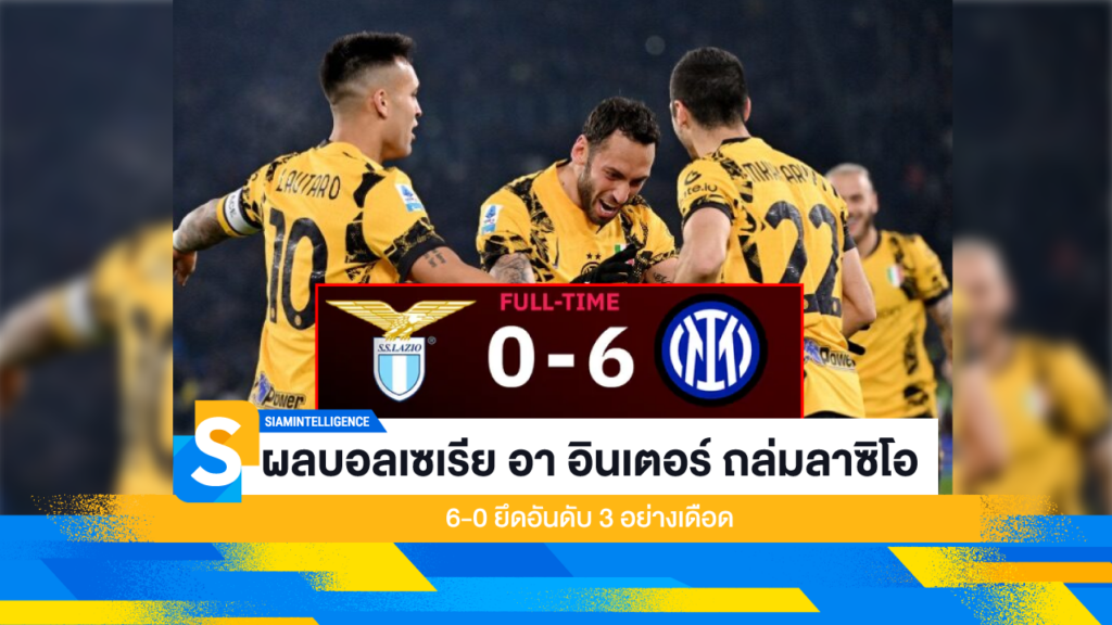 ผลบอลเซเรีย อา อินเตอร์ ถล่มลาซิโอ 6-0 ยึดอันดับ 3 อย่างเดือด