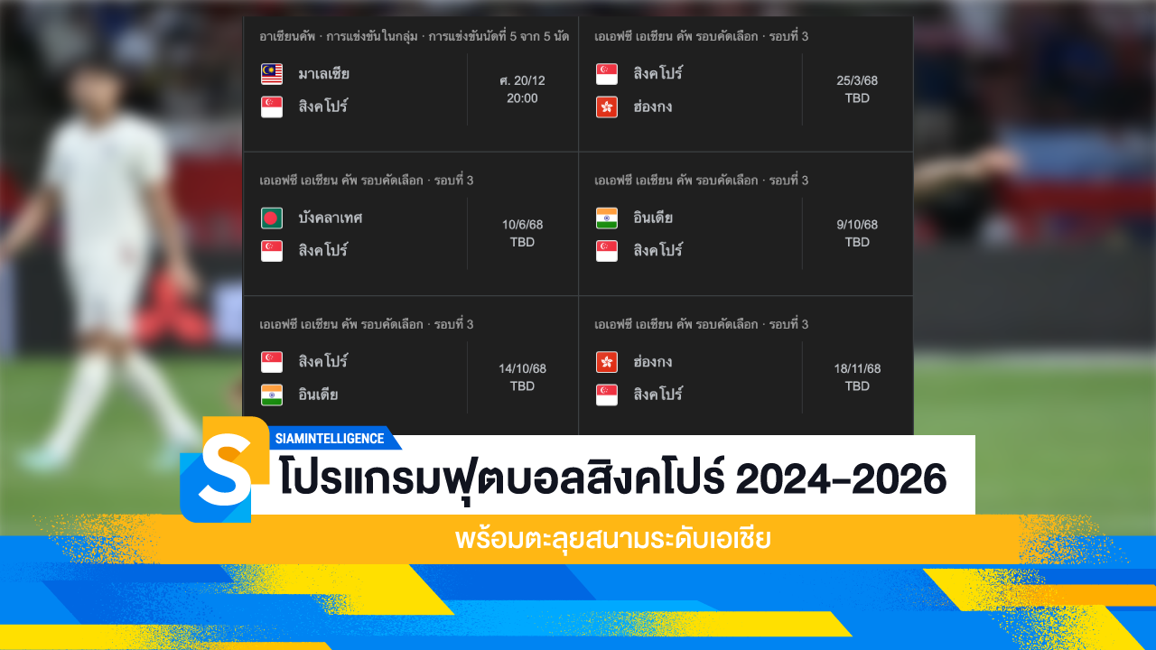 โปรแกรมฟุตบอลสิงคโปร์ 2024-2026 พร้อมตะลุยสนามระดับเอเชีย