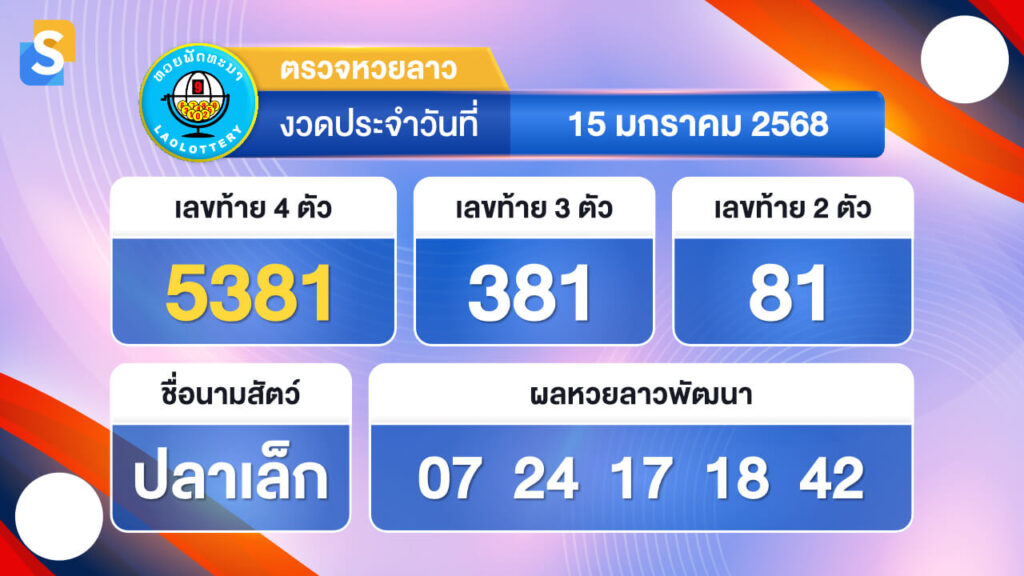 หวยลาววันนี้ 15 มกราคม 2568 ตรวจหวยลาวย้อนหลัง