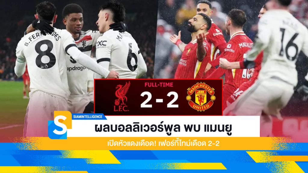 ผลบอลลิเวอร์พูล พบ แมนยู เปิดหัวแดงเดือด! เฟอร์กี้ไทม์เดือด 2-2
