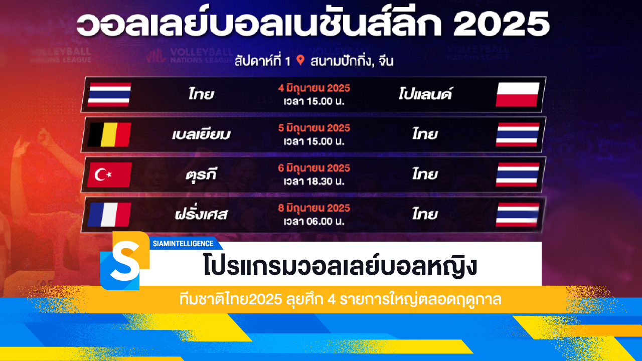 โปรแกรมวอลเลย์บอลหญิง ทีมชาติไทย2025 ลุยศึก 4 รายการใหญ่ตลอดฤดูกาล