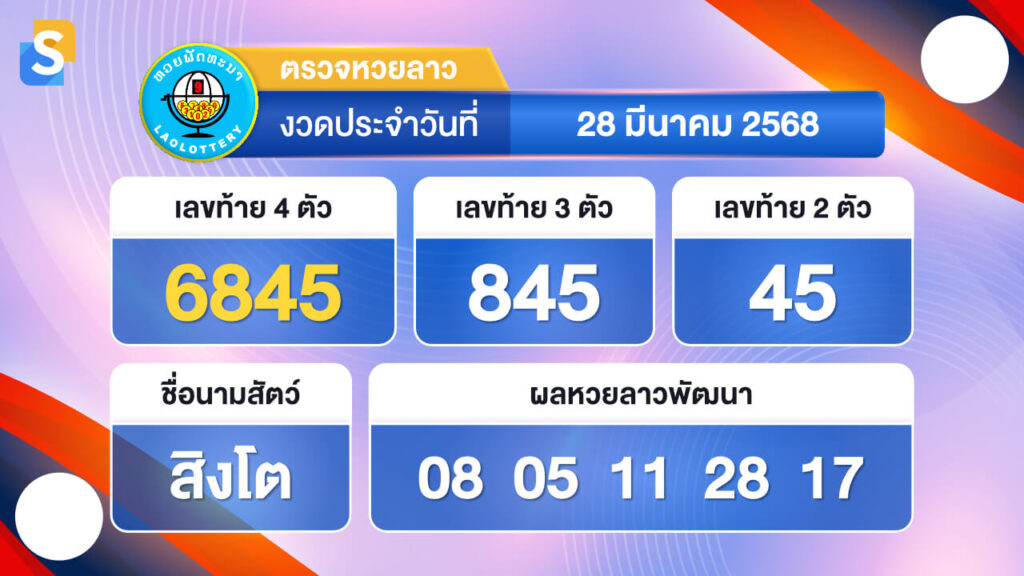 หวยลาววันนี้ 28 มีนาคม 2568 ตรวจหวยลาวย้อนหลัง