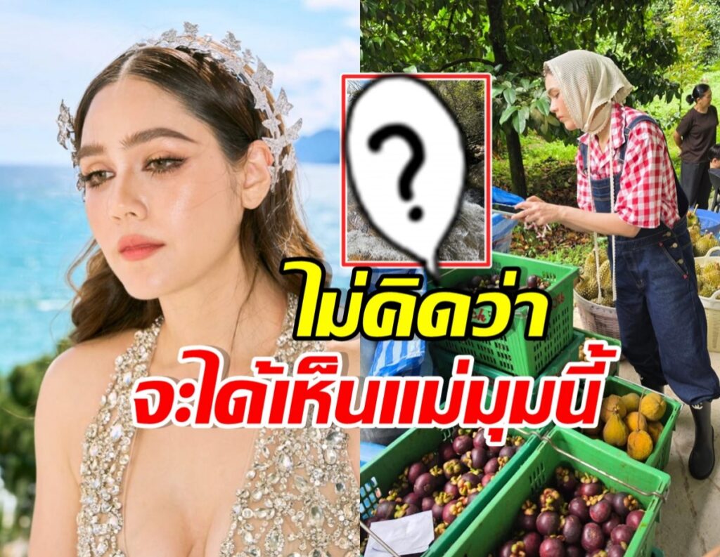 Collage of a glamorous woman by the sea on the left and a market scene with fruit on the right, with a question-mark frame in the center.